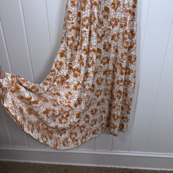 Pact Women's Fit & Flare Midi Dress Large Cream Orange Floral Organic Cotton NWT - Picture 3 of 15